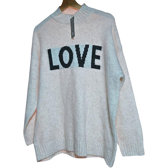 George Ribbed Neck Knit LOVE Sweater Cream Black Pullover Jumper NWT Cozy Modern - Picture 1 of 7